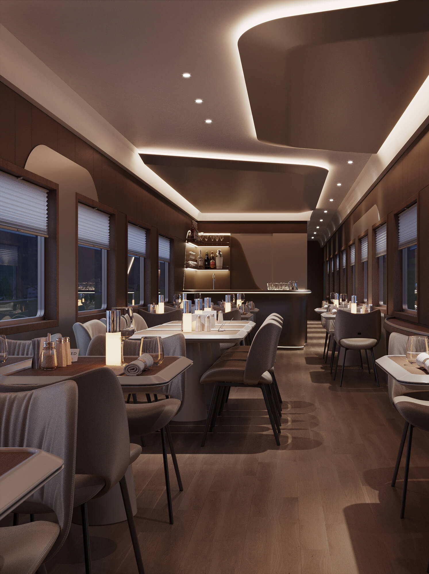 Lanmei Starlight Train design by Pulina Restaurant Night