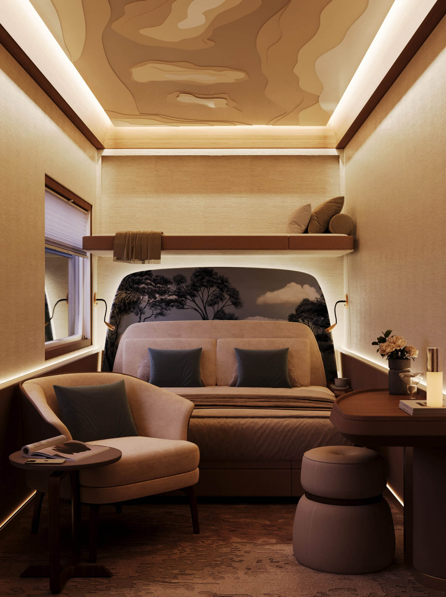 Lanmei Starlight Train design by Pulina VIP cabin by night